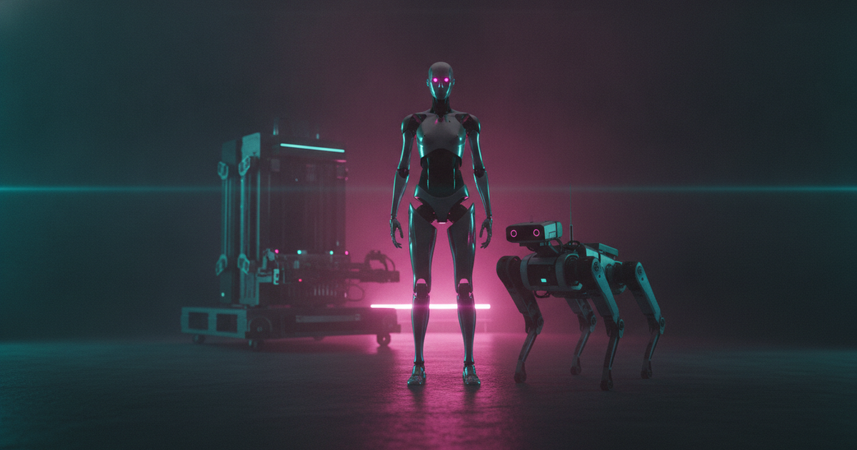 Humanoider und vierbeiniger Roboter im industriellen Einsatz — Physical AI