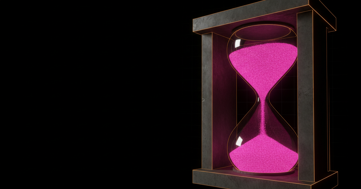 Leuchtende Sanduhr mit magentafarbenem Sand — Sinnbild für das begrenzte Zeitfenster