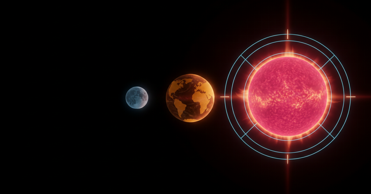 Drei Himmelskörper — Mond, Erde, blazing Sonne — als Sinnbild für Luna, Terra und Sol, die Sonne von einem Sicherungsring umgeben