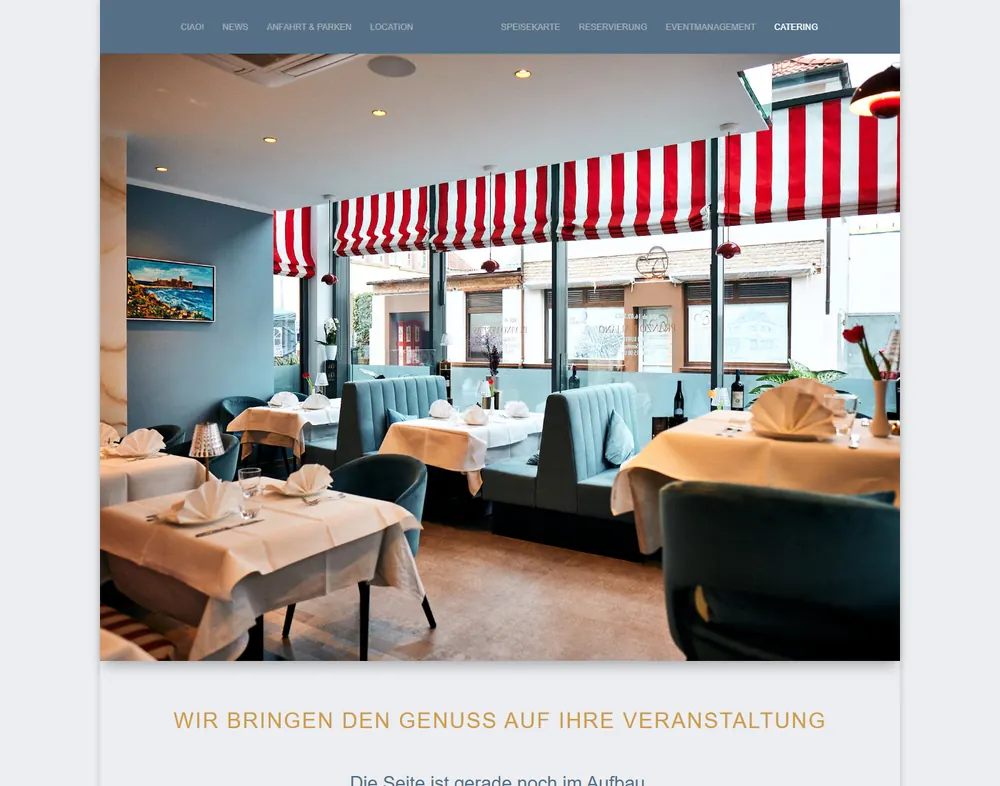 Screenshot der alten Catering-Seite mit dem Satz: Die Seite ist gerade noch im Aufbau